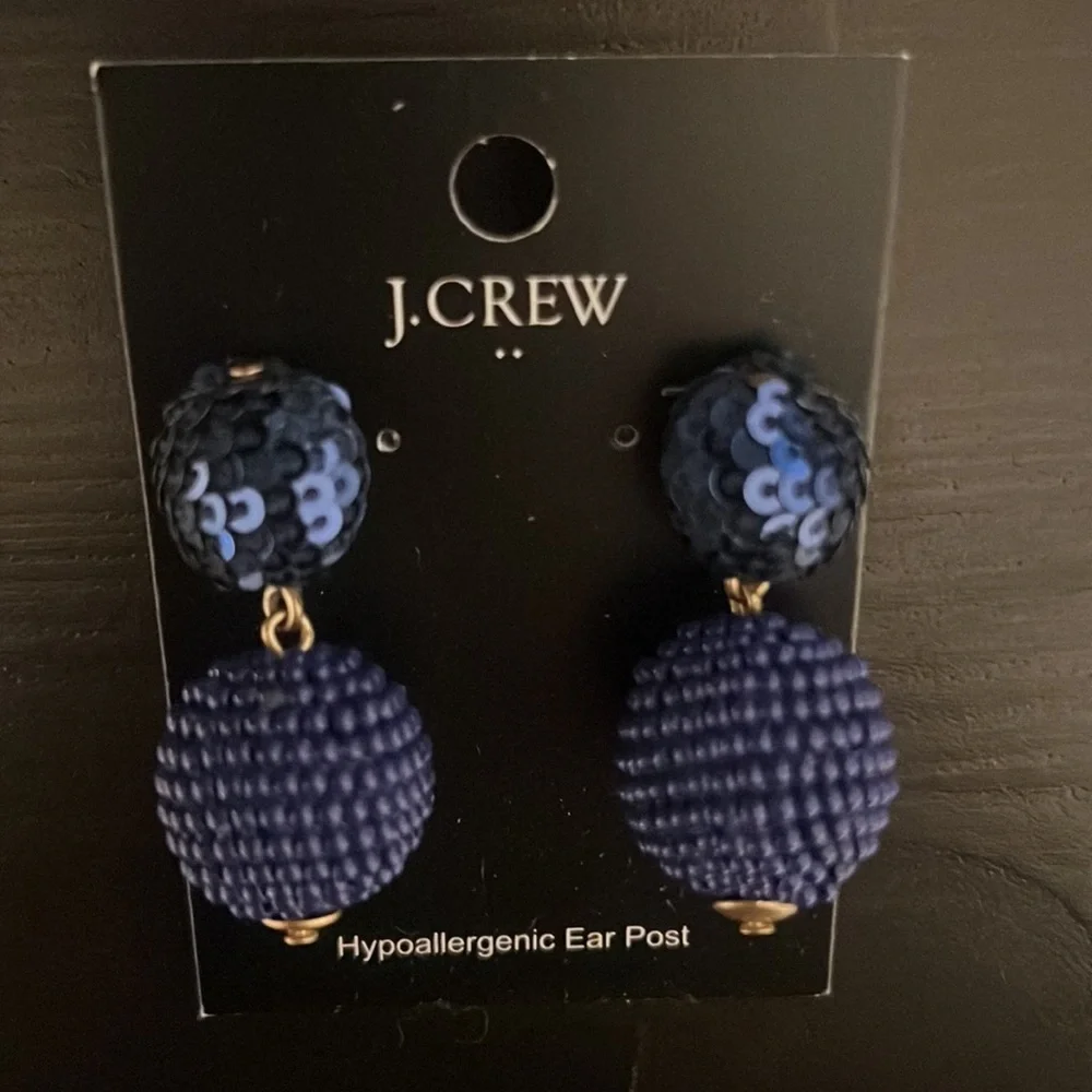 J.Crew Blue Beaded Statement Drop Earrings Gold Tone NWT